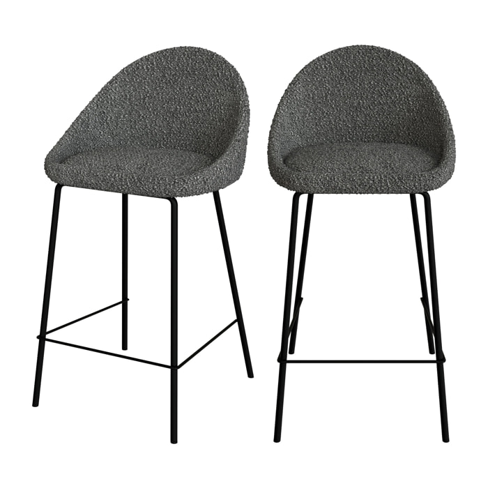 Lot de 2 chaises pour îlot central 65 cm en tissu bouclette gris - Misty