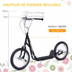 Trottinette patinette freestyle grandes roues pneumatiques Ø 41 cm hauteur guidon réglable béquille pegs inclus acier noir