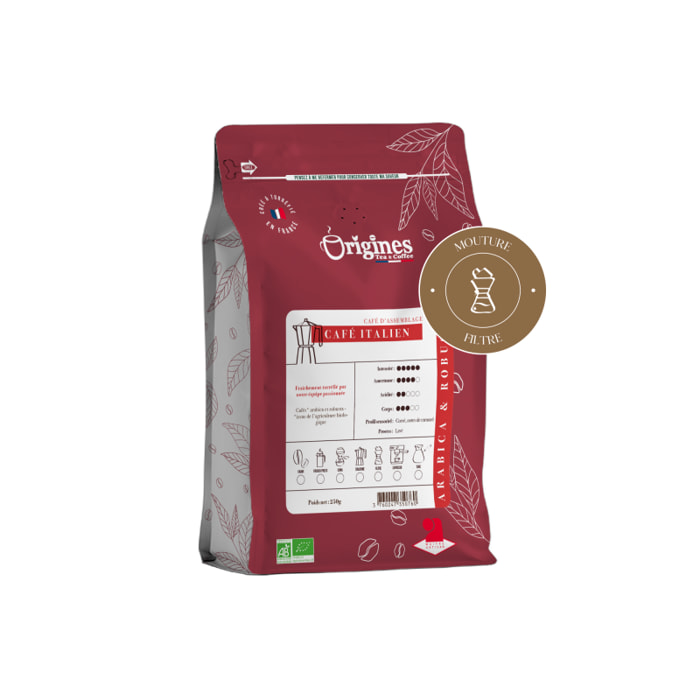 Café Bio - Italien - Blend Arabica et Robusta - Moulu Filtre 250g