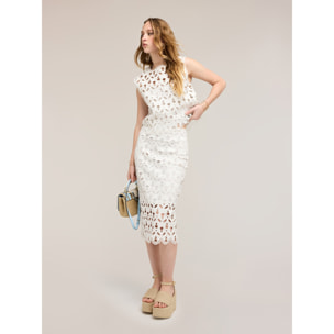 Motivi - Falda tubo en tejido coated efecto sangallo - Blanco