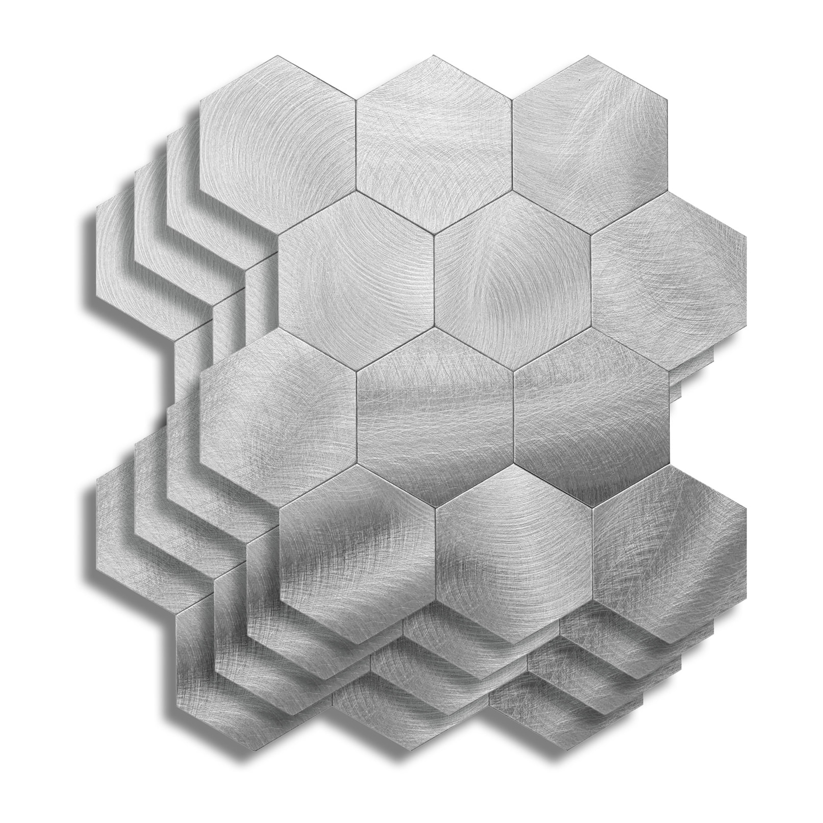 Crédence adhésive murale 3D  - Effet carrelage hexagonal 4 pièces - Argent