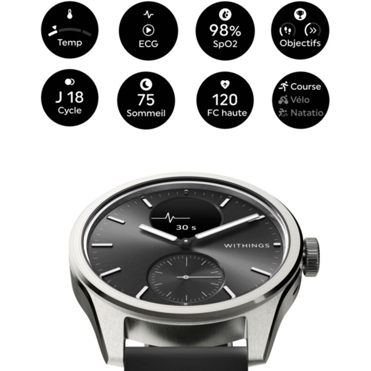 Montre santé WITHINGS Scanwatch 2 42mm Noire + bracelet Cuir