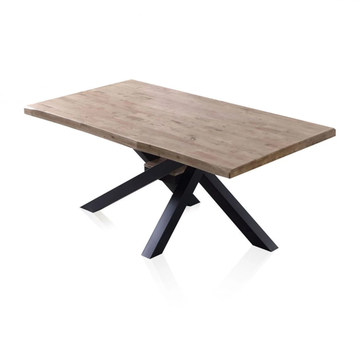 Mesa de comedor fija con patas metálicas en negro y roble honey 180x100 cm Xena Roble Honey - Negro