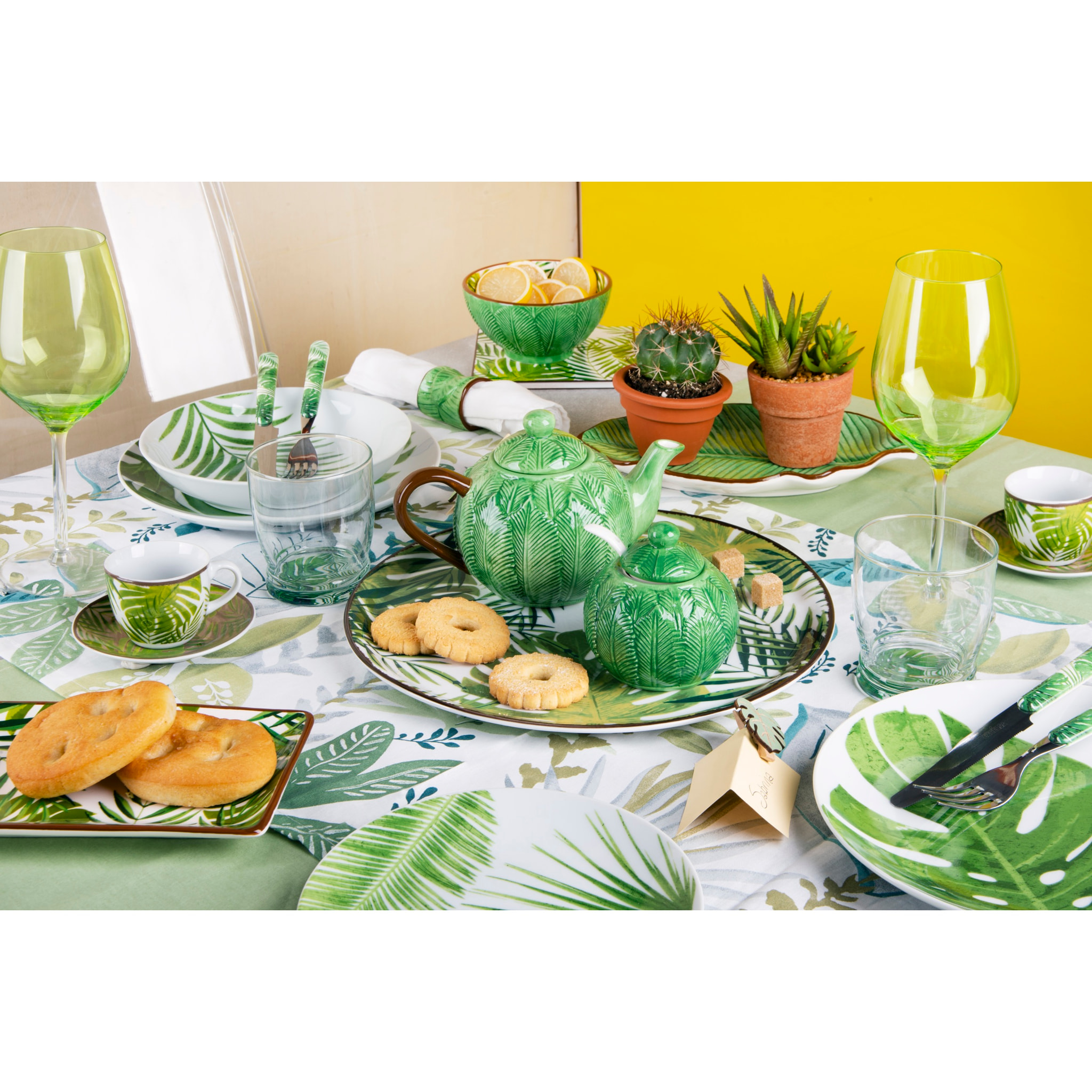 Set 6 piatti portata in ceramica Excelsa – Foliage, 20x12,5 cm, Verde