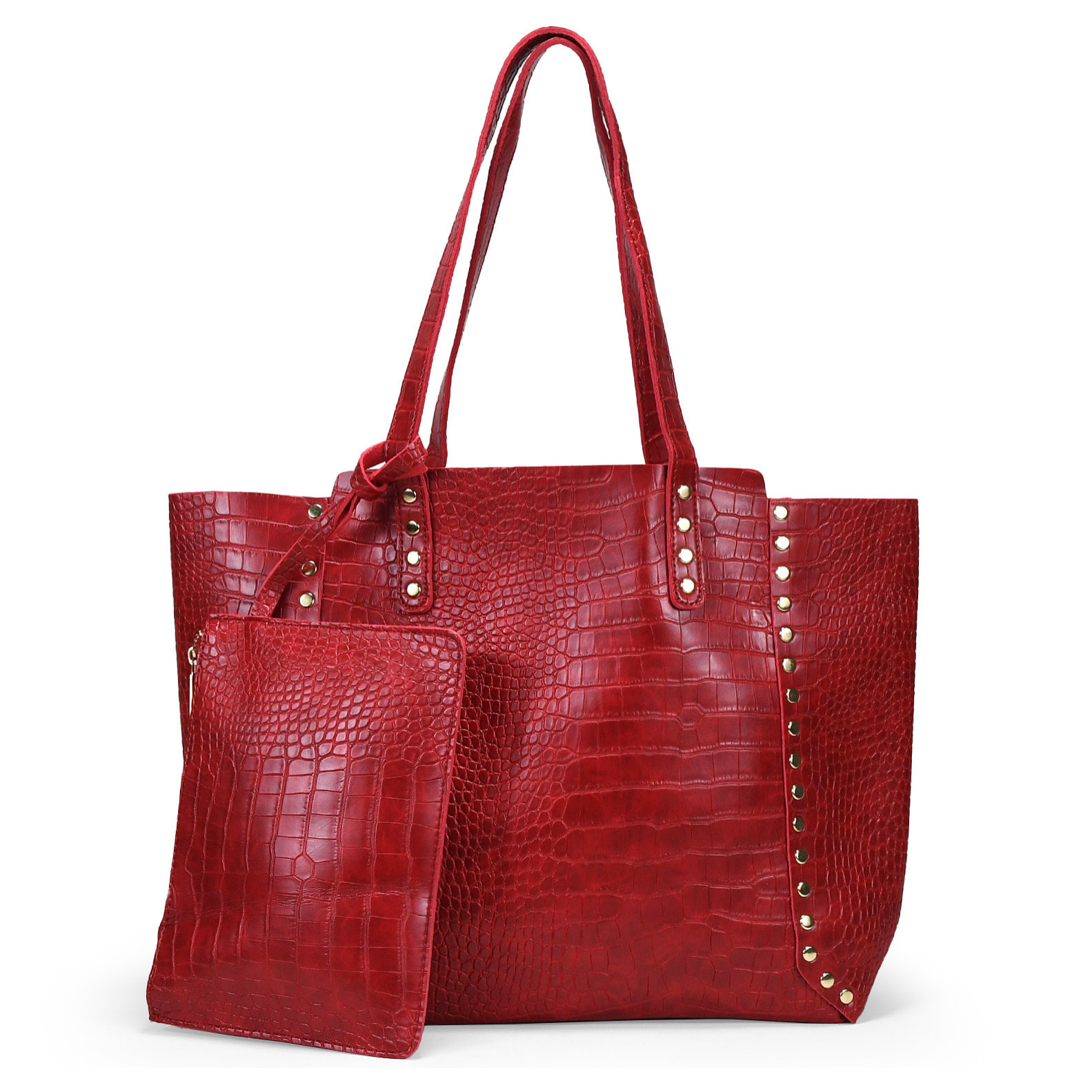 Bolso shopper rojo grabado animal print con tachas