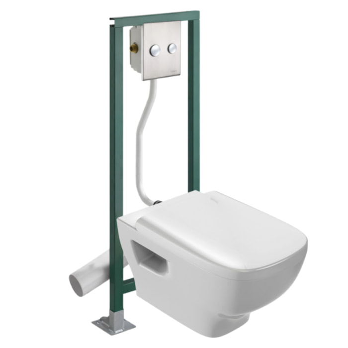 Pack WC suspendu sans bride Struktura + Abattant + Bâti-support autoportant PRESTO + Plaque chromée