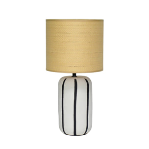 Lampe de table intérieur céramique blanche. abat-jour effet rotin H 41cm - Roxane