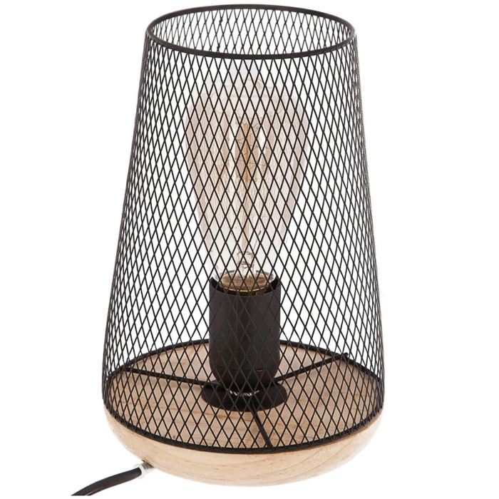 Lampe "Zely" noire - métal & bois H23 cm