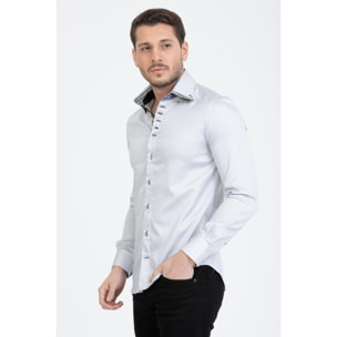 Camicia Uomo 2 Bottoni Button Down 7bottoni Doppio Coll Satin Unito Grigio