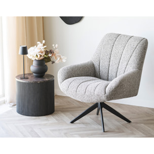 Finn - bout de canapé plateau effet marbre et pieds en tasseaux de bois en FSC  100% - 40 cm - Marron