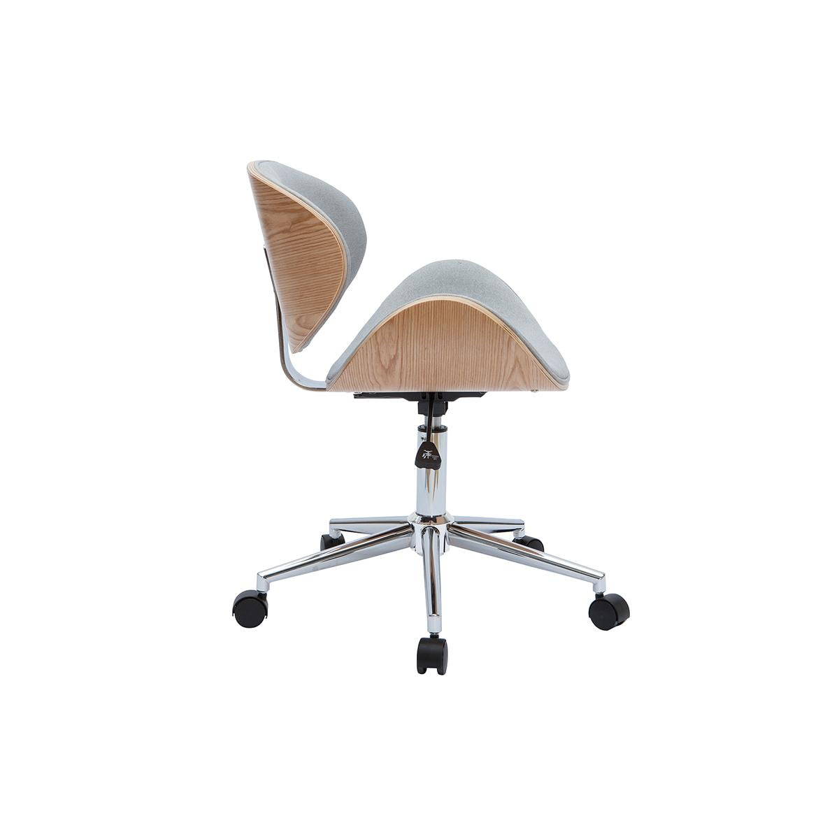 Miliboo - Chaise de bureau à roulettes design en tissu gris clair, bois  clair et acier chromé WALNUT
