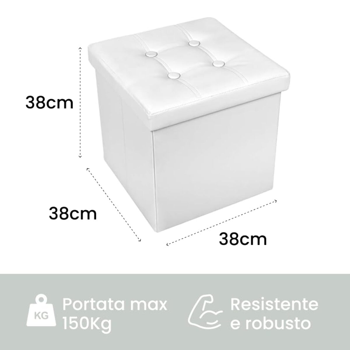Pouf Contenitore Quadrato in Ecopelle, Pouf Poggiapiedi Imbottito in simil Pelle