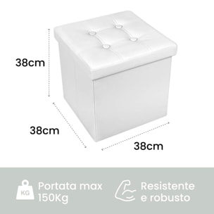 Pouf Contenitore Quadrato in Ecopelle, Pouf Poggiapiedi Imbottito in simil Pelle