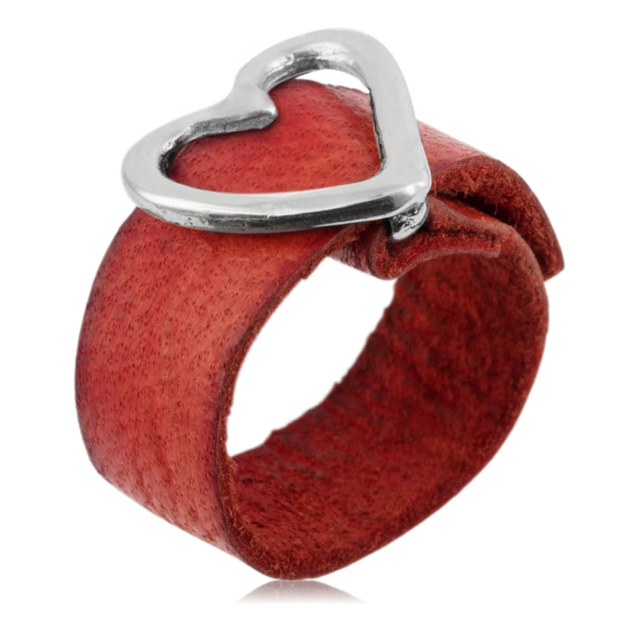 Anillo plata925 chapado piel corazón rojo