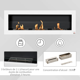 Cheminée bioéthanol murale design Bauhaus - triple brûleur 1 L - pare-feu verre trempé, kit fixation inclus - acier inox. acier dépoli blanc