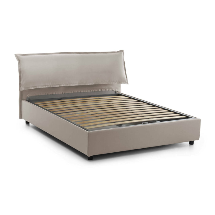 Letto matrimoniale Andyymion, Letto contenitore sfoderabile con testiera e giroletto contenitore imbottiti, 100% Made in Italy, adatto per materasso 160x190 cm, Tortora