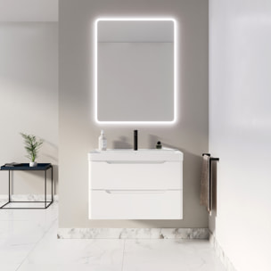 Meuble de salle de bains 80cm 2 tiroirs Blanc Mat - Vasque céramique blanche - JOTA