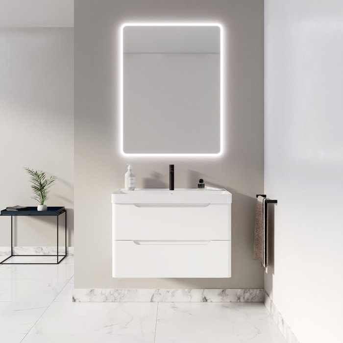 Meuble de salle de bains 80cm 2 tiroirs Blanc Mat - Vasque céramique blanche - JOTA