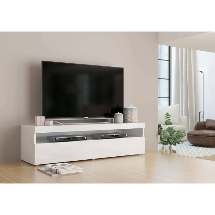 Mobile porta TV Adelicia, Credenza bassa da soggiorno, Base porta televisione, 100% Made in Italy, cm 130x45h36, Bianco lucido