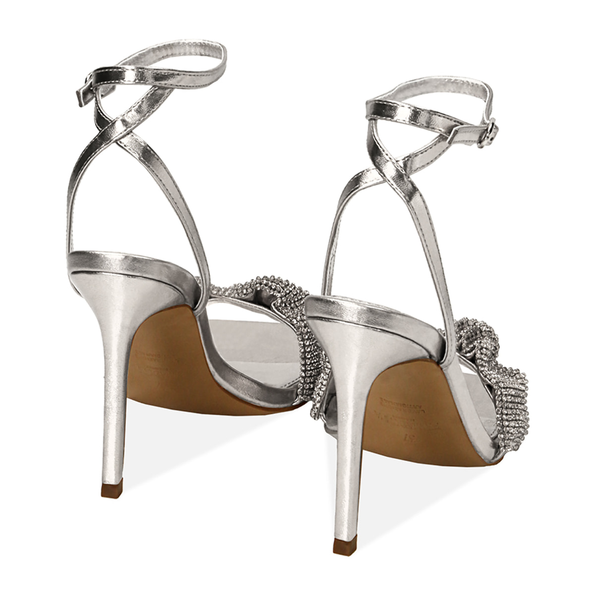 Sandalias plateadas con strass, tacón de 10,5 cm