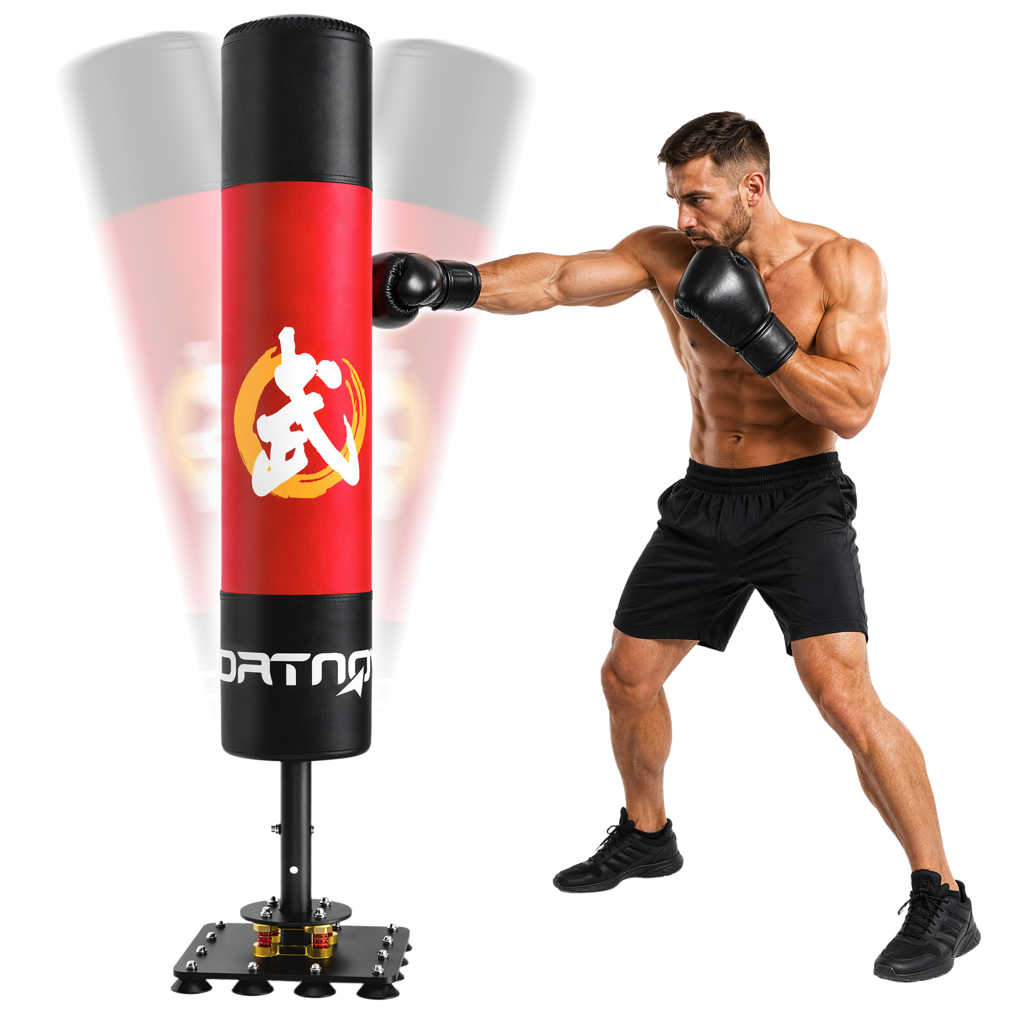 Saco de Boxeo de Pie para Adultos 156 cm, Punching Ball Pesado con 12 Ventosas, Absorción de Impactos, para Kickboxing, MMA, Muay Thai, Entrenamiento en Casa