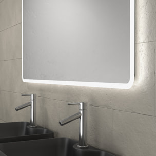 Meuble salle de bains 120cm Chêne et noir, Vasques rectangulaires et Miroir Led 120x70 - OMEGA