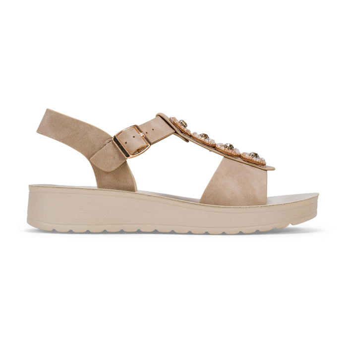 Sandalias de cuña beige con brillantes