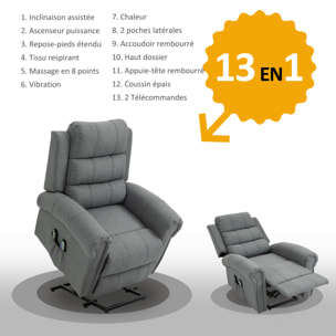 Fauteuil de massage fauteuil releveur électrique inclinaison réglable repose-pied ajustable lin gris chiné