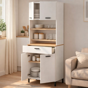 Mobile Dispensa Multiuso con 4 Ante 1 Cassetto E Vano Per Elettrodomestici Con Ripiani Interni Piano Appoggio 72 x 185 x 40 Cm Colore Bianco E Rovere