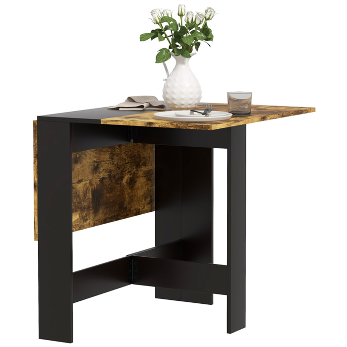 Mesa Plegable de Comedor, Mesa de Cocina Plegable, con Alas Abatibles, para Salón, Espacio Pequeño, 103x76x73,5 cm, Negro y Marrón Rústico