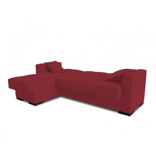 Divano letto Fernando, Divano letto ad angolo con penisola reversibile, Sofà contenitore da soggiorno con chaislongue e 2 cuscini, Cm 230x150h81, Rosso