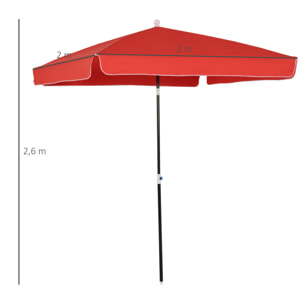 Parasol inclinable rectangulaire métal polyester haute densité 2L x 2l x 2,6H m rouge