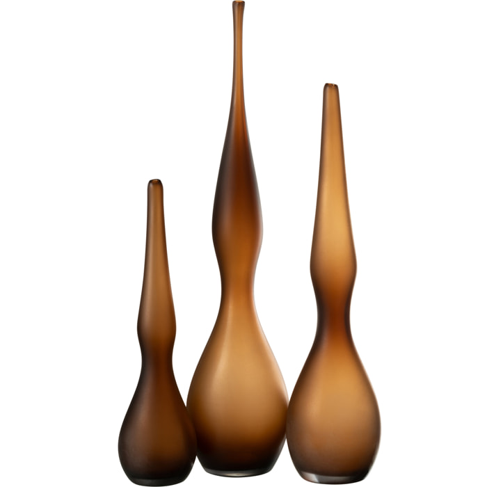 J-Line vase Yoko en forme de flûte courbée - verre - brun - lot de 3