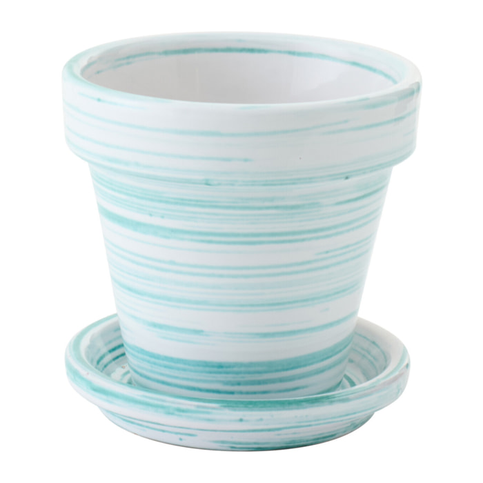 J-Line Cache-pot - céramique - vert menthe/blanc - small