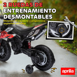 Moto Eléctrica para Niños 12V con Licencia Aprilia, Moto Eléctrica Infantil con Ruedas Auxiliares Desmontables, 6 km/h, Suspensión Trasera, Faro, Música y USB, para Niños 37-96 Meses, Rojo