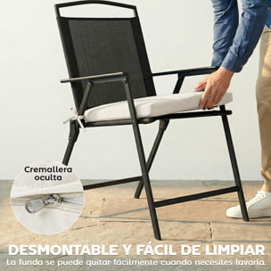 Juego de Cojines para Sillas de Comedor, 46x42x7 cm, 6 Piezas, Cojines para Sillas de Jardín con Funda Lavable y Lazos, Impermeable y Anti-UV, Crema