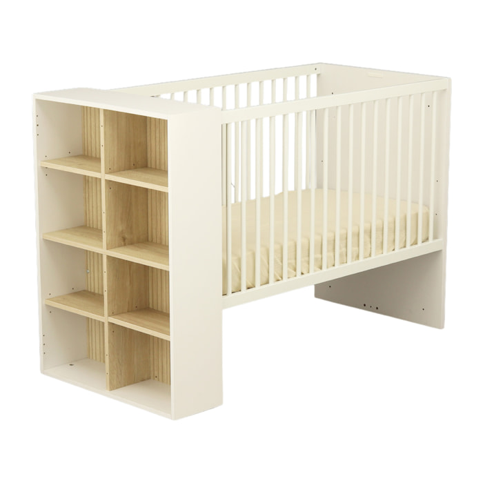 Chambre bébé évolutive Paloma, Lit 120x60 évolutif et Commode à langer 3 tiroirs - Chêne sépia
