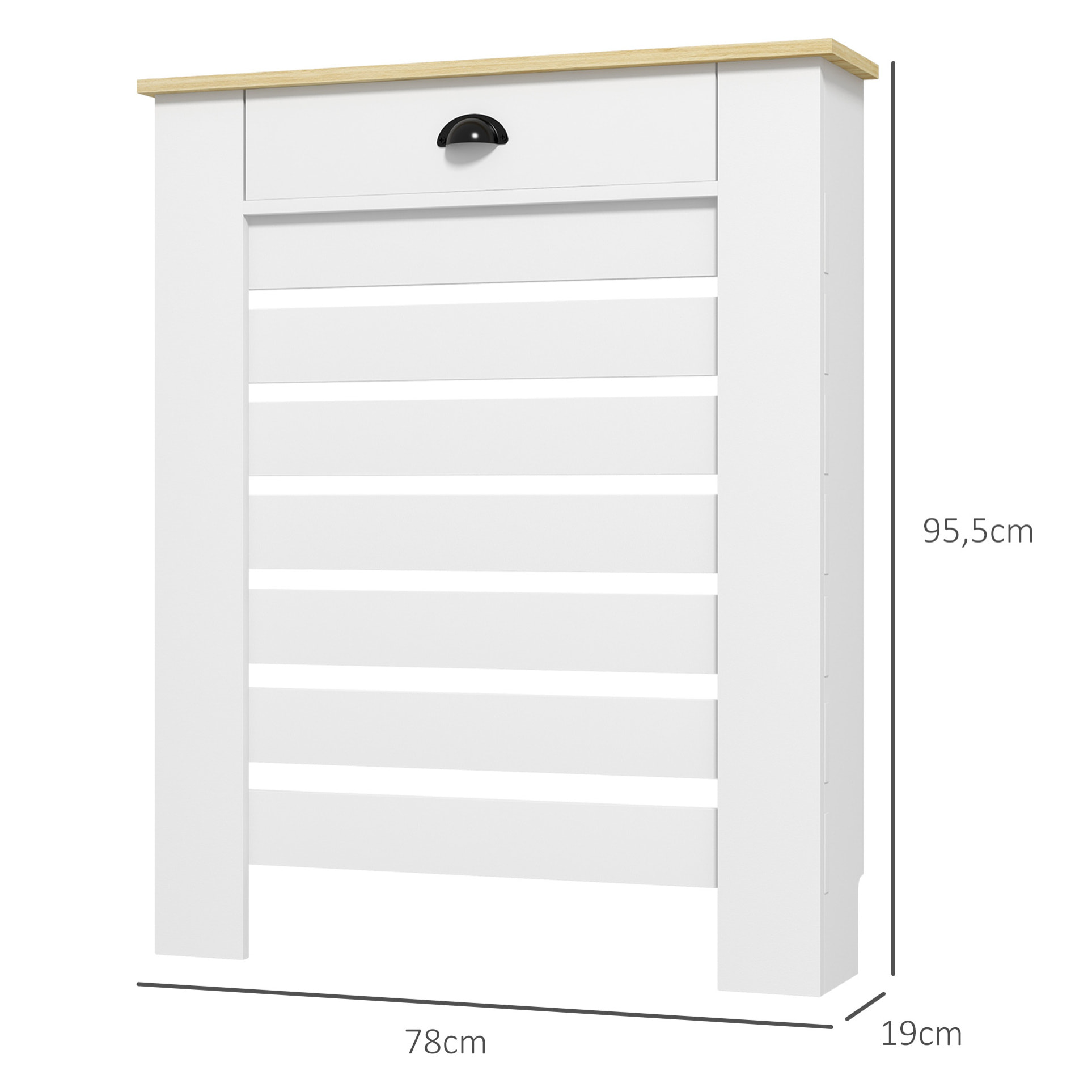 Cubre Radiadores con Cajón, Cubreradiador de MDF, Cubierta para Radiador, Diseño Moderno de Listones, para Salón, Dormitorio, 78x19x95,5 cm, Blanco