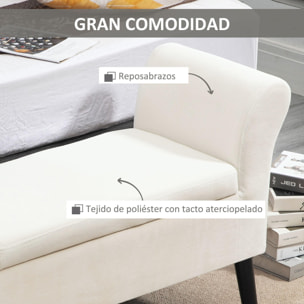 HOMCOM Taburete Pie de Cama Tapizado en Terciopelo Banqueta de Almacenaje Acolchado con Tapa Abatible Reposabrazos y Patas de Madera para Dormitorio Salón 111,5x41x65 cm Blanco Crema