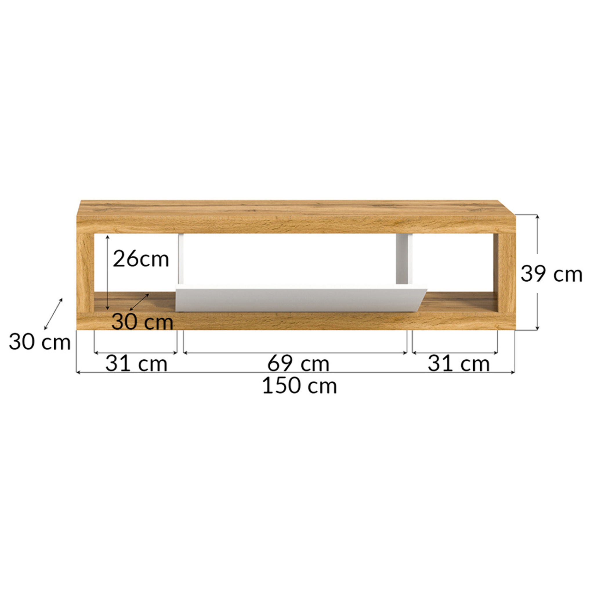 Ethan – meuble tv 150 cm + 2 armoires murales 110 cm - bois et blanc - Bois / Blanc