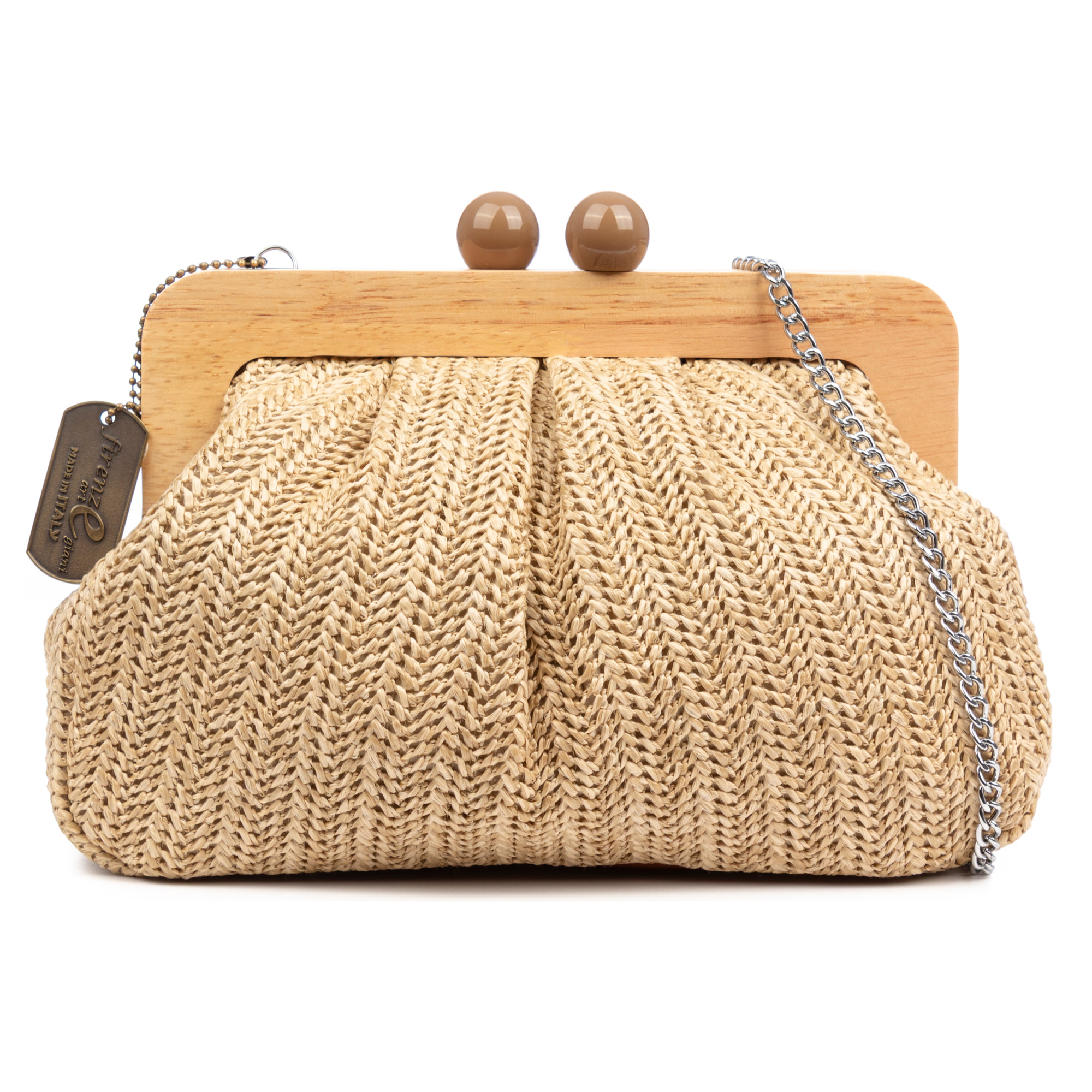 Benestare Bolso bandolera Mujer. Tela con detalles de madera natural y piel sintética.