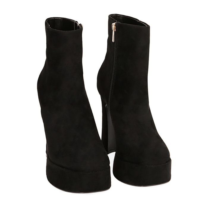 Botines plataforma negros en microfibra tacón 11,5 cm