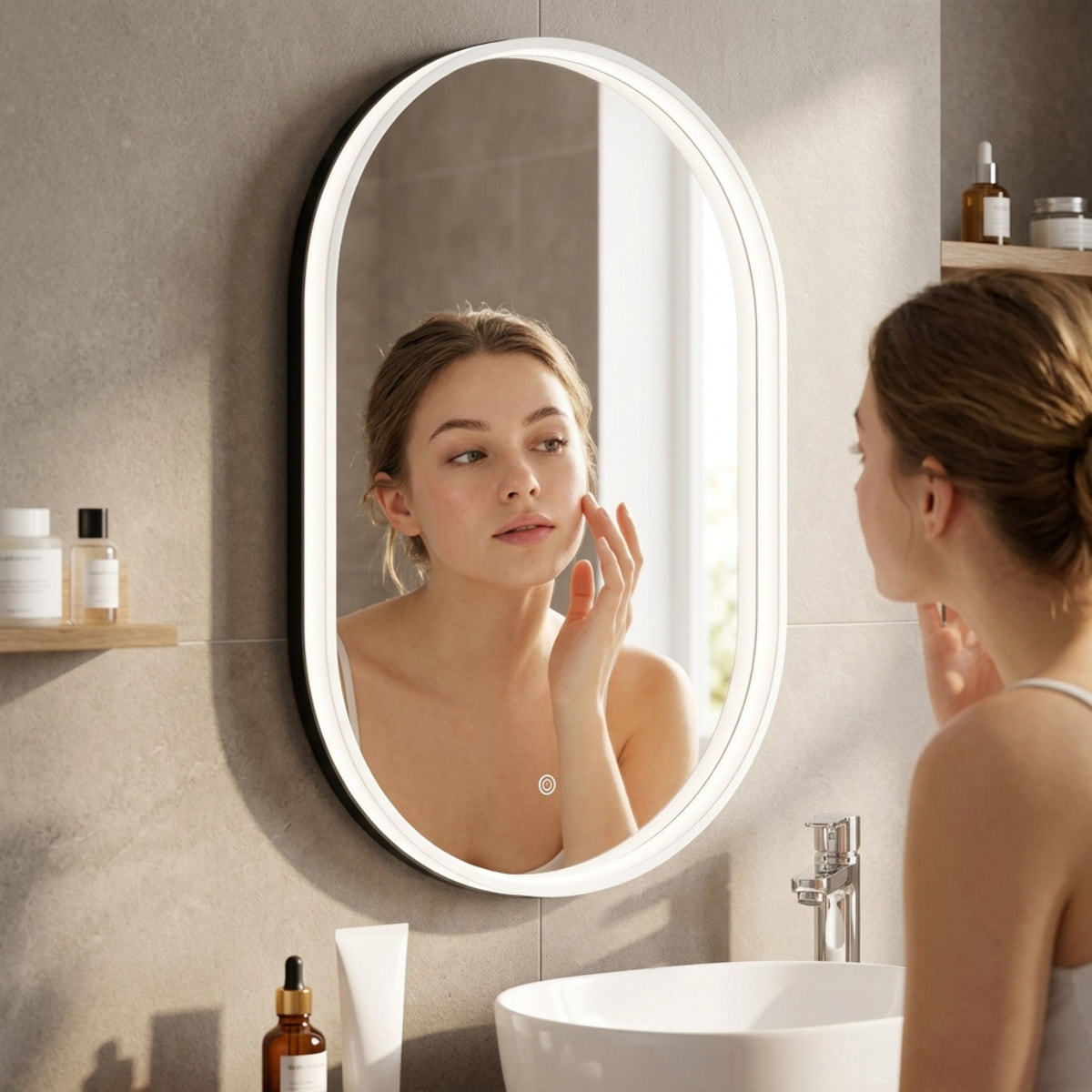 Miroir LED ovale 54 x 94 cm avec capteur tactile et mémoire des réglages SAT Fusion (SATZFULED5494)