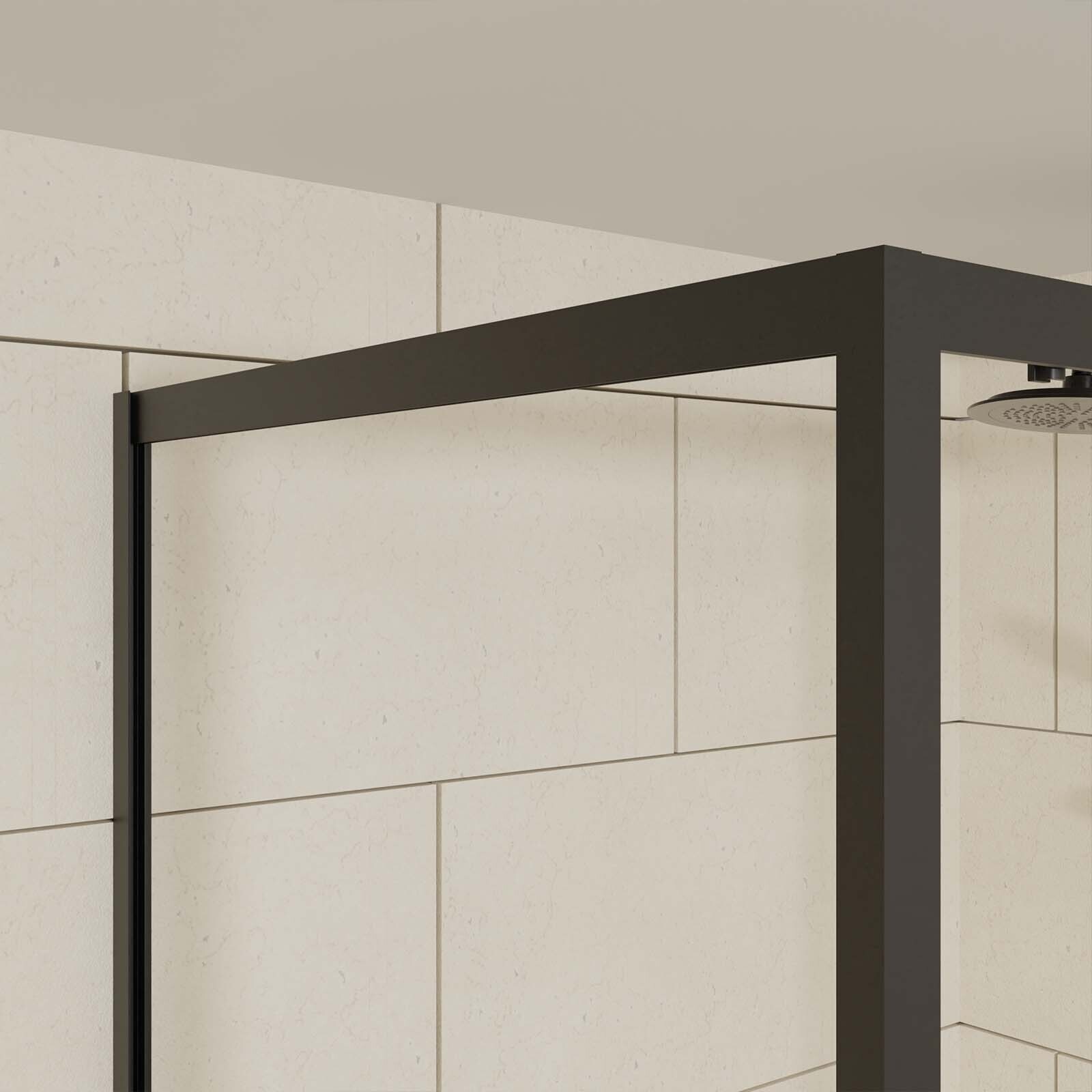 Porte de douche + Retour 120x80x200 cm - Verre 6 mm - Profilé Noir - CRUSH
