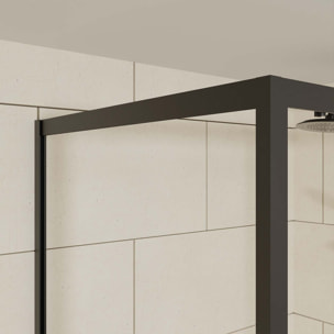 Porte de douche + Retour 120x80x200 cm - Verre 6 mm - Profilé Noir - CRUSH