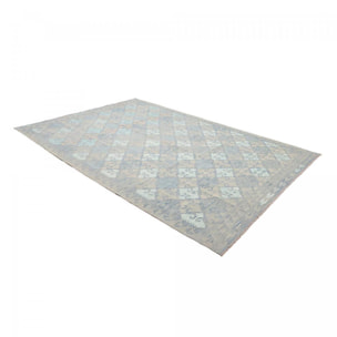 Tapis kilim au motif géométrique, tissé plat en laine, ZANURIL