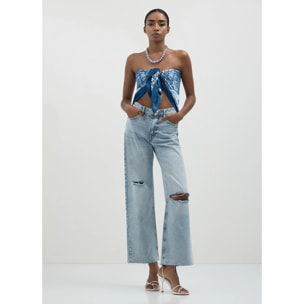 Jeans wide leg vita alta con rotture