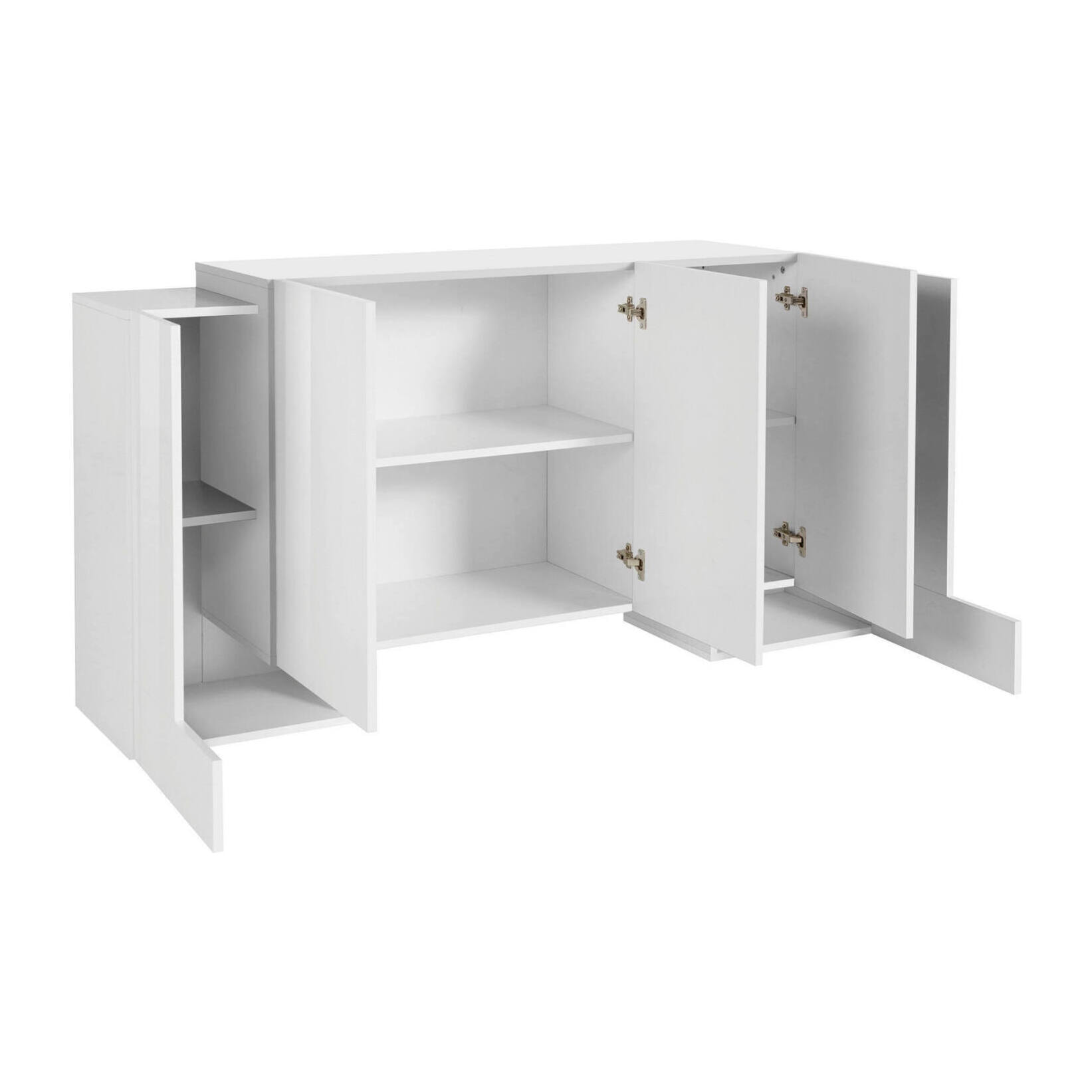 Credenza moderna a 5 ante, Made in Italy, Madia da cucina, Buffet di design da soggiorno, cm 170x45h85, colore Bianco lucido