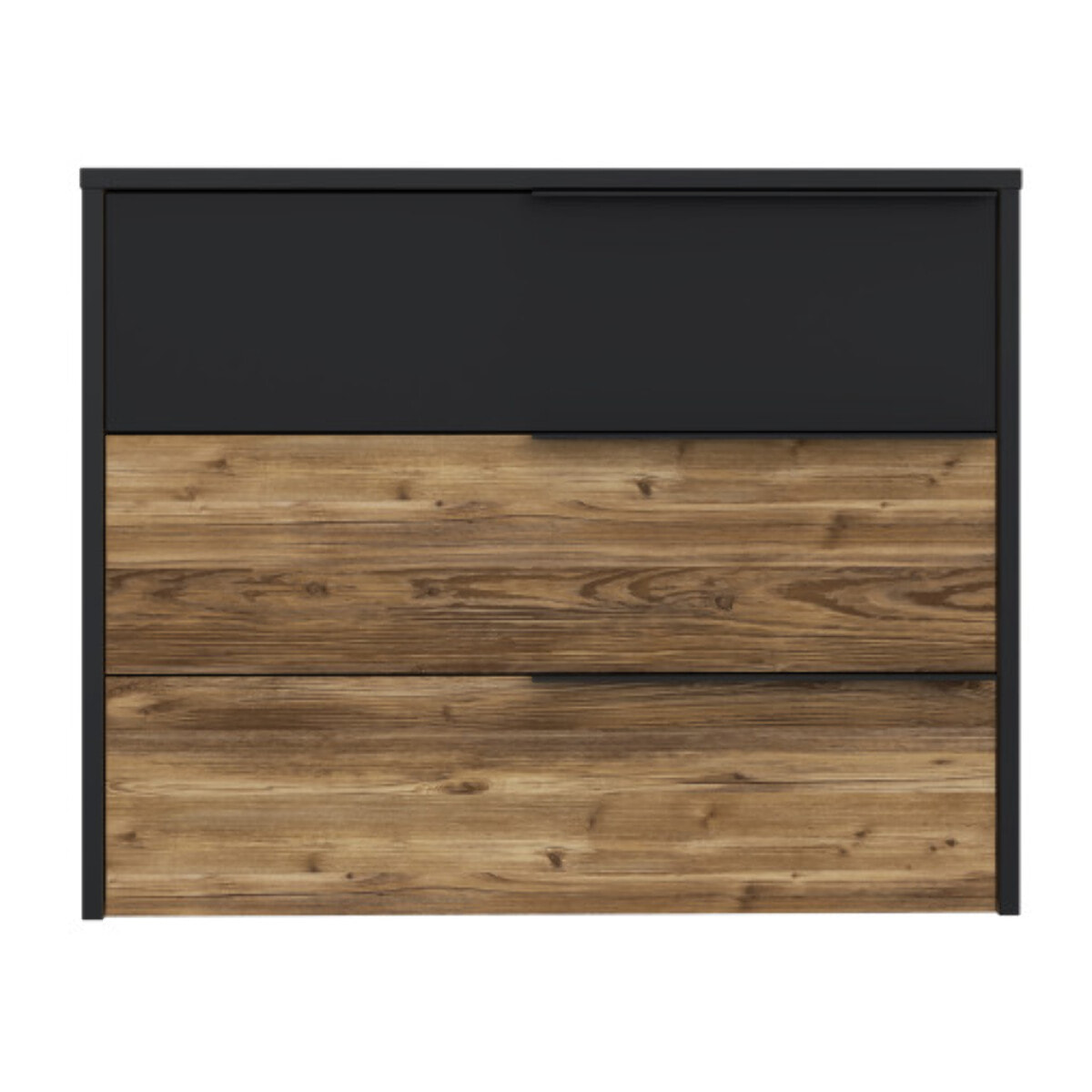 Commode H.80 cm 3 tiroirs décor bois épicéa et noir mat - YAL