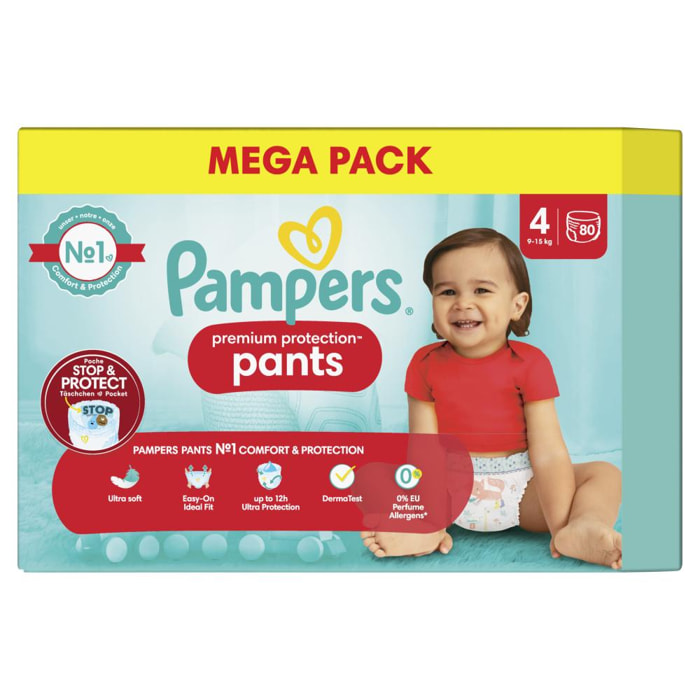 80 Couches-Culottes Premium Protection Taille 4, 9kg - 15kg, Pampers